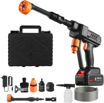 Velzaroae high pressure water cleaning gun with ergonomic handle and nozzle for outdoor cleaning tasks.